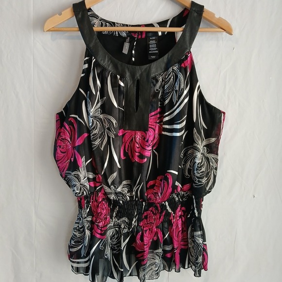 Bisou Bisou Sleeveless Top Size XL With Keyhole Top Elastic Waist Floral Pattern - Picture 1 of 8